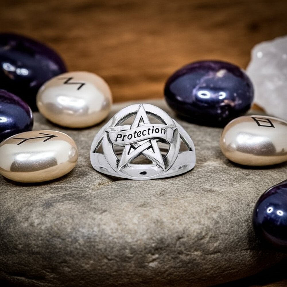 Protection Pentagram Sterling Silver Ring, Size 6 and 8